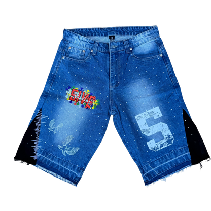 Blue Rhinestone Shorts