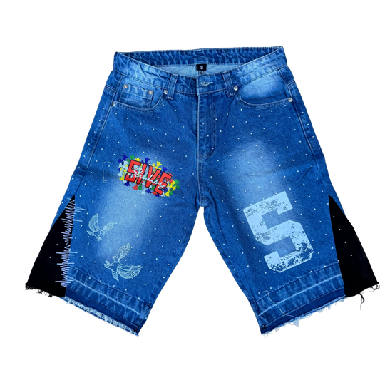 Blue Rhinestone Shorts